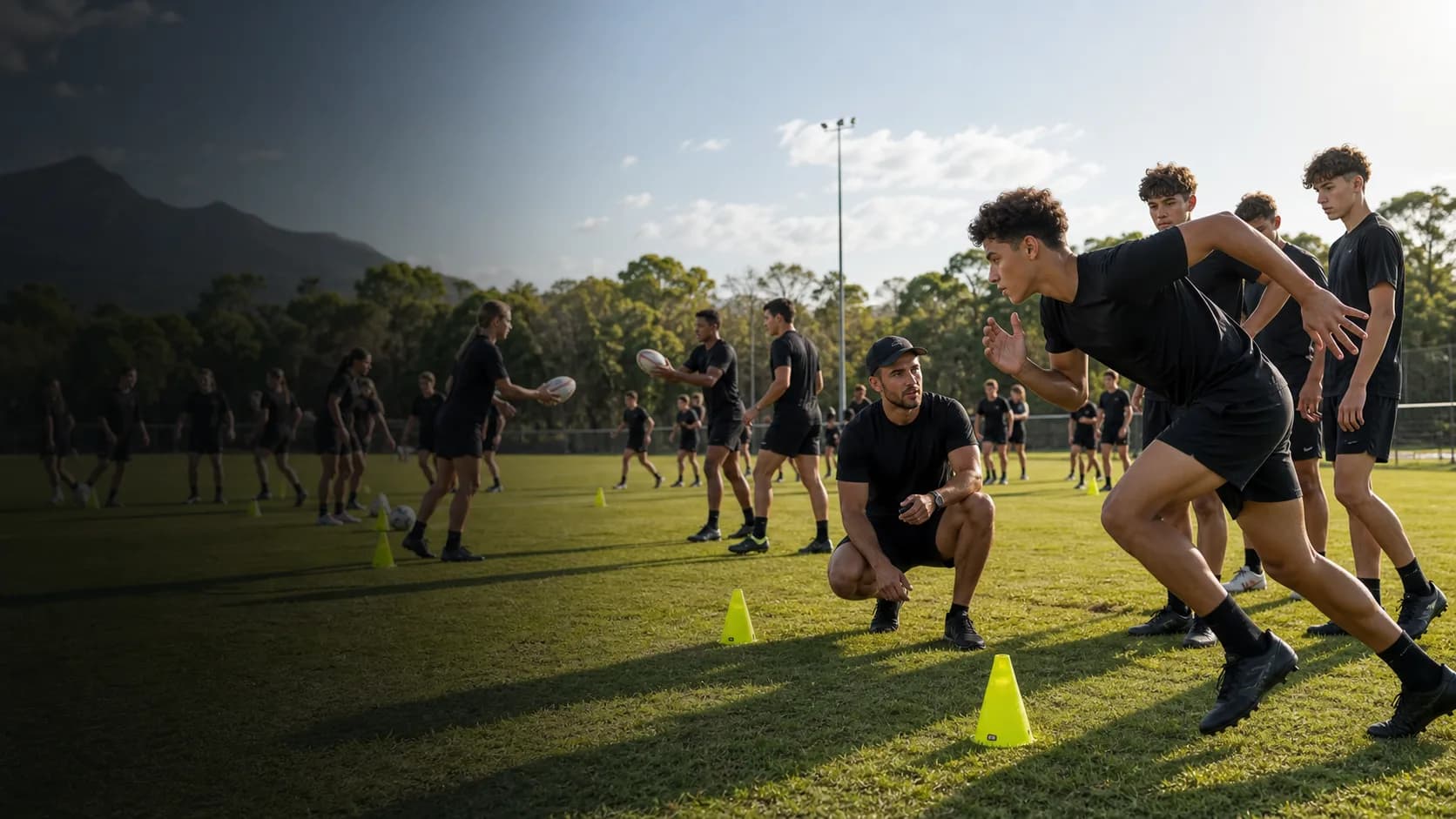 Athletes moving through a Forge school holiday performance clinic