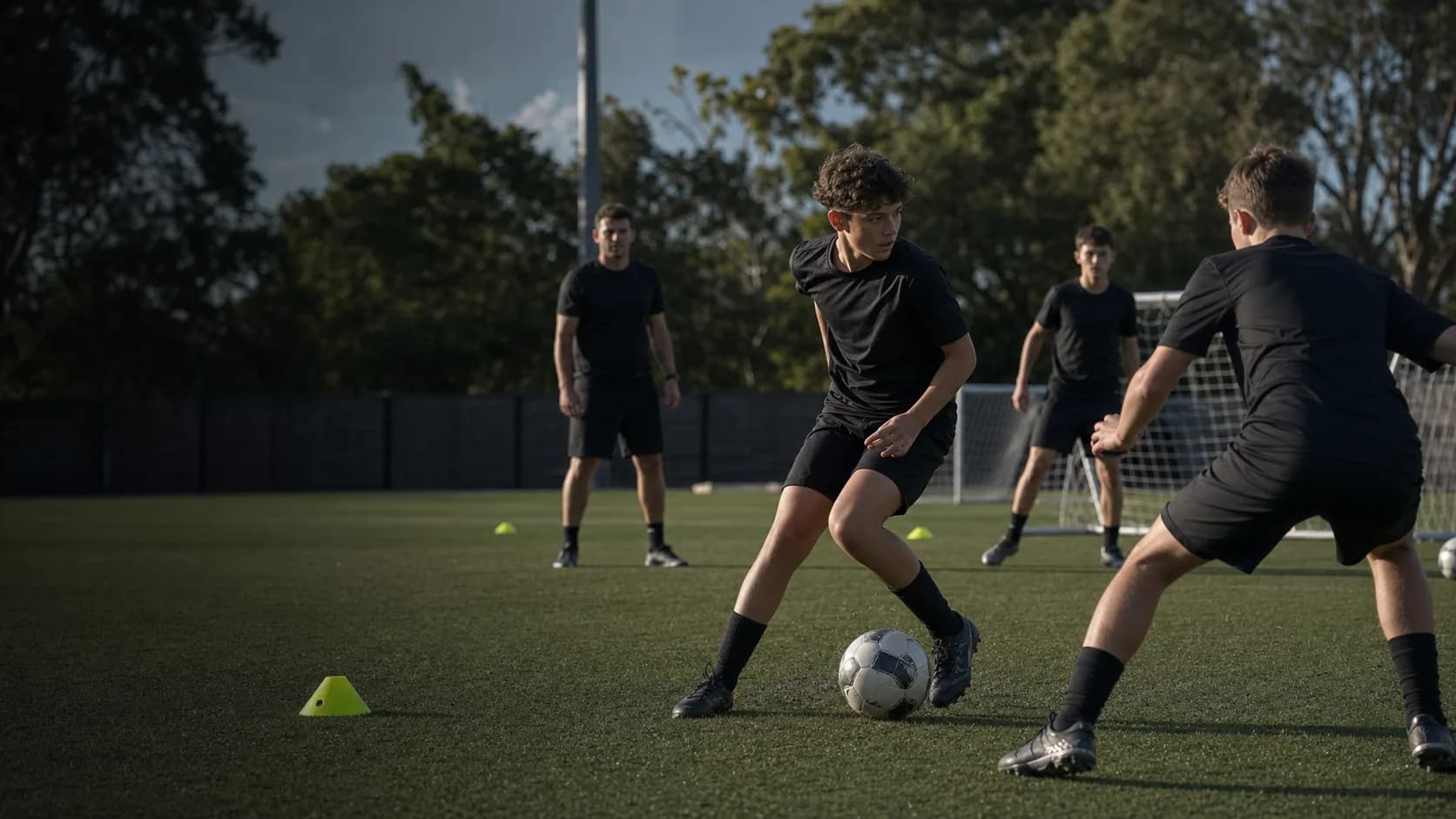 Soccer athlete receiving the ball during a technical drill